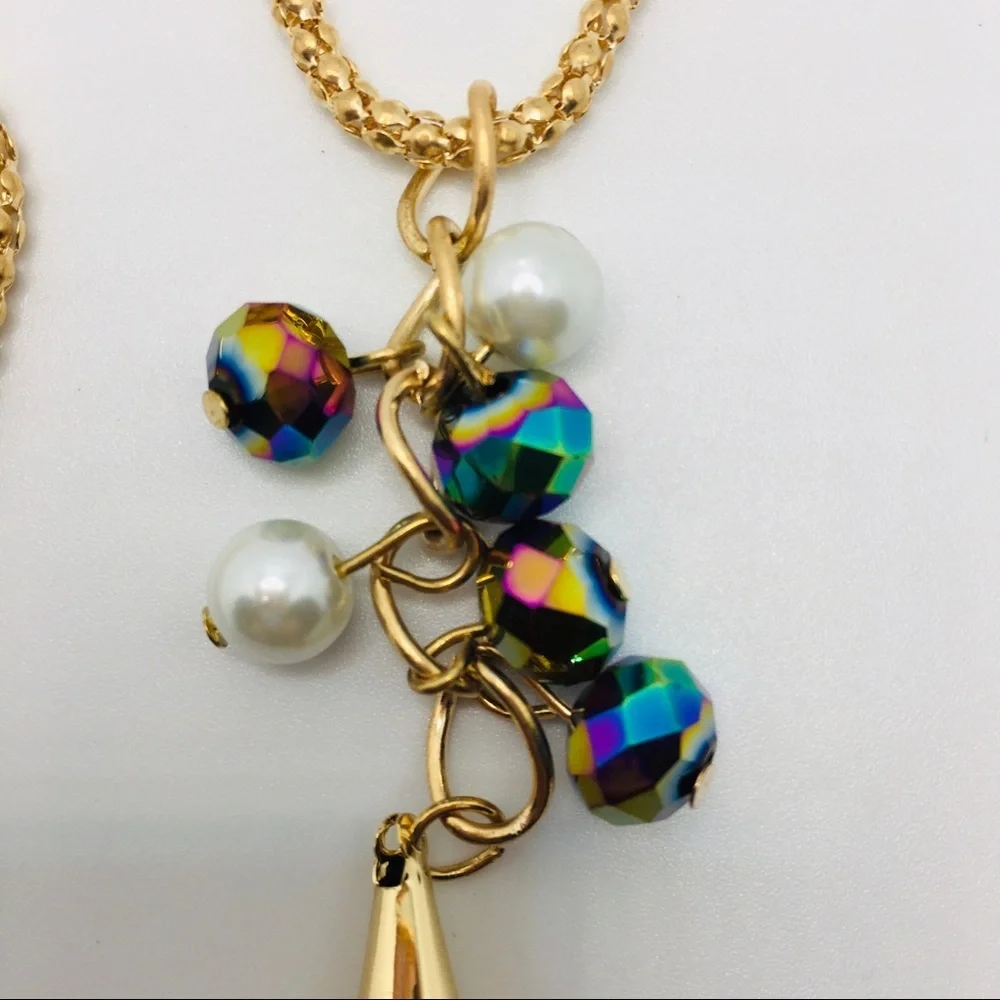 NECKLACE TASSEL & EARRINGS MULTI COLORED! Pierced!
